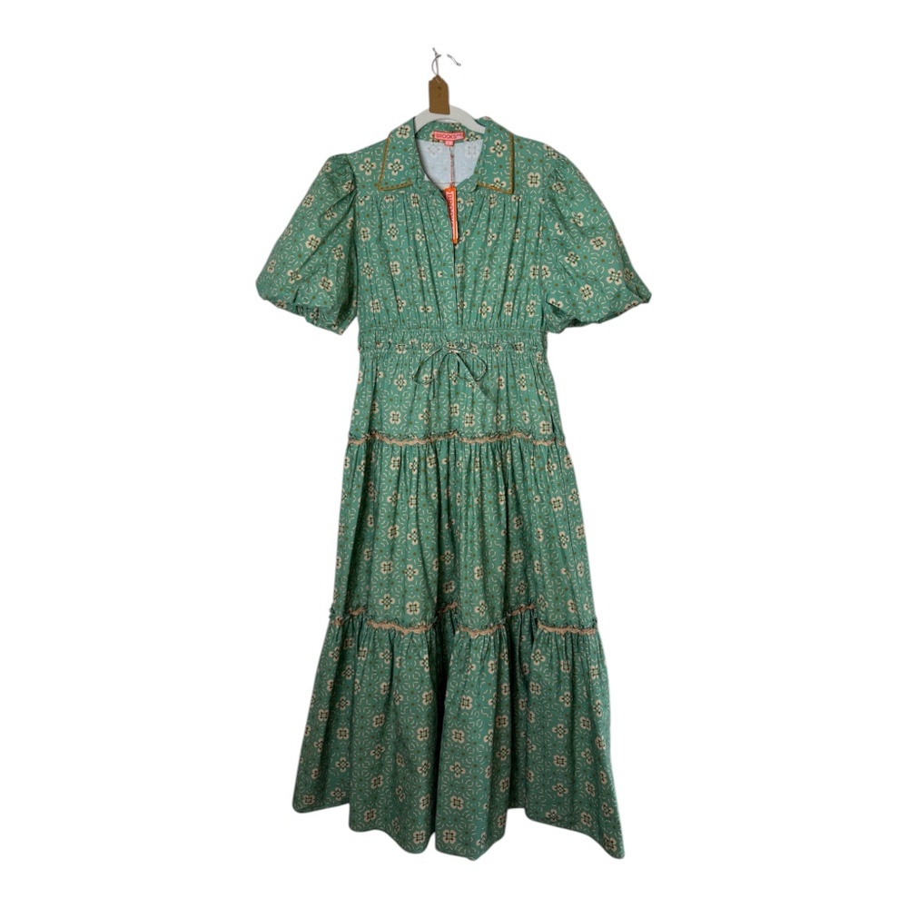 Brooks‎ Ave Long green floral dress Banyan Street Puff Sleeve Dress